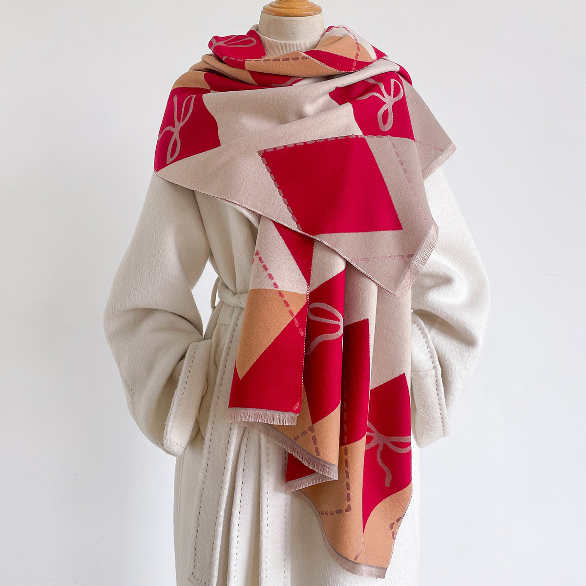 Pashmina Wrap Large - Women Imitation Cashmere Scarf Fringed Thick