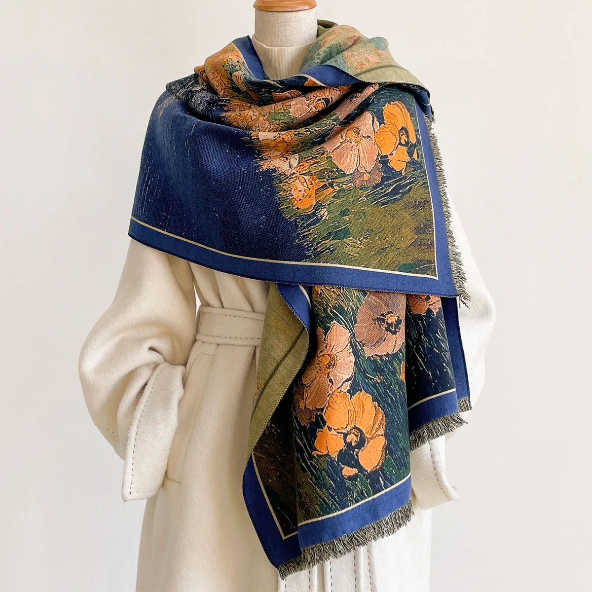 Pashmina Wrap Large - Imitation Cashmere Scarf For Women Fringed