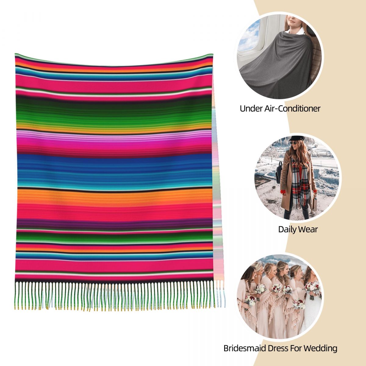 Mexican Blanket Striped Fiesta - Woven Scarf Blanket ulasan dan harga