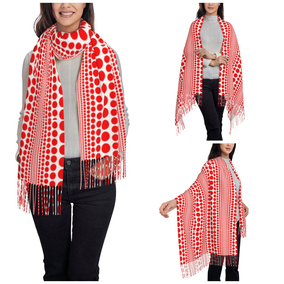 Red Infinity Polka Dots Scarf  - Infinity Scarf Knit ulasan dan harga
