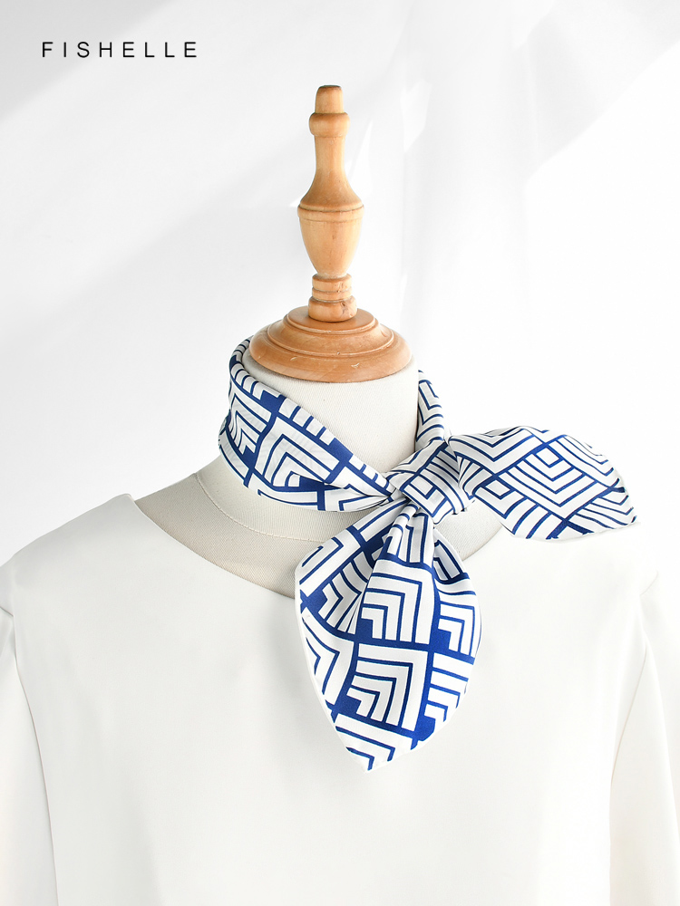 Geometric printed real silk tw - Silk Neck Scarf ulasan dan harga